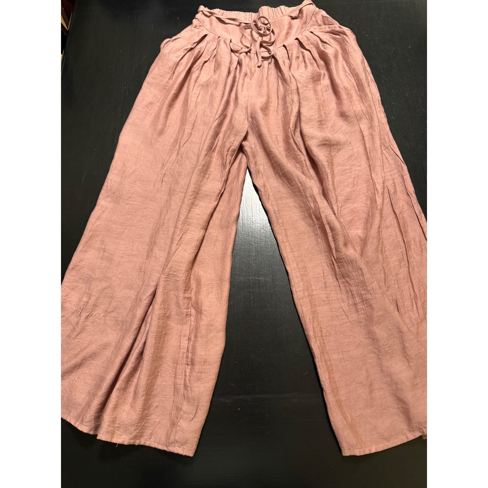 Dazy Women Pink Wide Leg Pleated Drawstring High Waist Flowy Pants Size M NWT